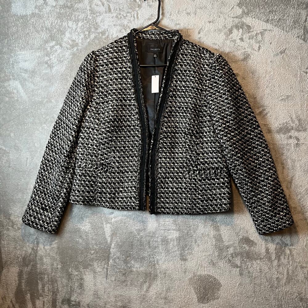 Talbots Breckenridge Tweed‎ Jacket Wool Blend Black Gold Sz 16 Career Office